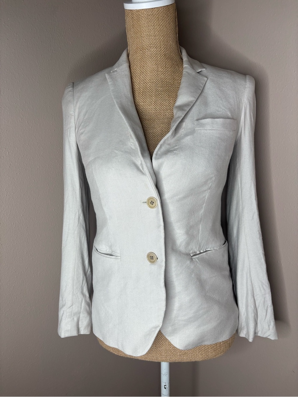 Helmut Lang Champagne Tan Ivory 2 Button Wool Blend Blazer Size 2